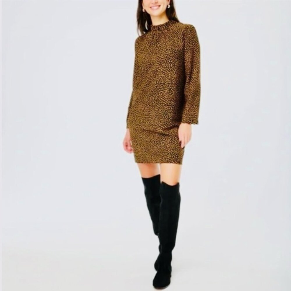J. Crew Ruffleneck Shift Dress in Golden Brandy Cheetah Print 2‎